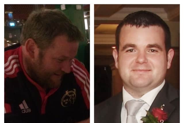 TJ O'Herlihy, aged 36, of Castleisland, County Kerry (pictured left) and Bryan Whelan, aged 29, of O'Brien's Bridge, County Clare (pictured right) were fatally injured after they became trapped in the cage on August 29, 2015.