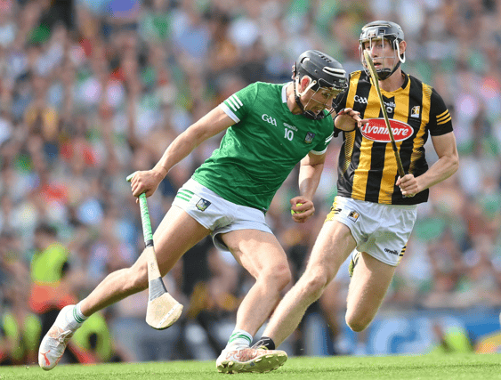 Gearoid Hegarty in action against David Blanchfield in last year's All-Ireland Final between Limerick and Kilkenny. PICTURE: Sportsfile
