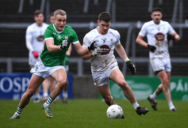 Limerick's Gordon Brown in action against Kildare's Jack Sargent in their Allianz Football League game last week. PICTURE: Sportsfile