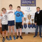 Junior Rowers Cian McNamara, Sean Hayes and Eoin O'Sullivan and race sponsors Rob Bowe, of Bowe Dental, Stephen Cunneen of Treaty City Brewery and Declan Hartnett, President of St Michaels RC