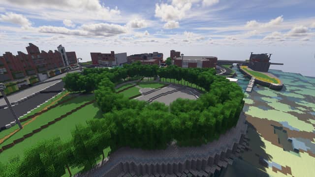 A screengrab of Arthur's Quay as it now features in MineCraft