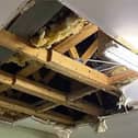 Part of the roof was damaged after a water pipe burst
