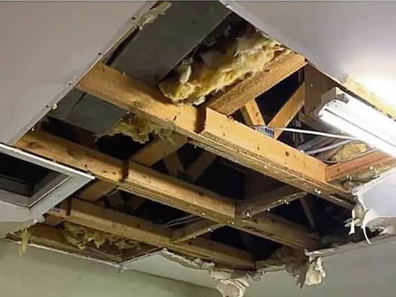 Part of the roof was damaged after a water pipe burst
