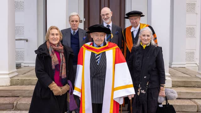 Dr Malcomson with Countess of Rosse, Alison Rosse, Thomas Vesey, Viscount de Vesci, Prof Bruce Campbell, Ed Walsh, founding president of UL and Geraldine Wyndham-Quin | PICTURE: True Media