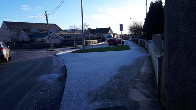 An icy footpath in Kileely, on Limerick's northside this morning