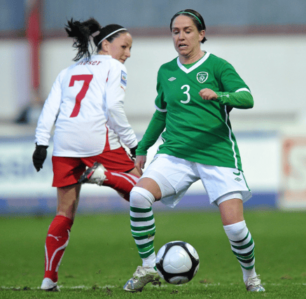 Ciara McCormack is action for the Republic of Ireland against Switzerland at Richmond Park in 2010