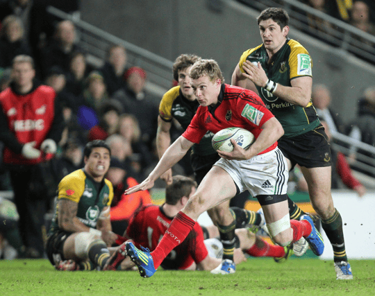 Keith Earls on the attack against during the last Munster v Northampton Saints Heineken Cup tie in January 2012