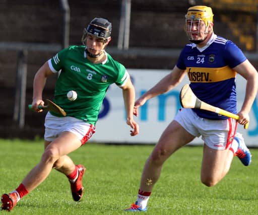 Young gun Joseph Fitzgerald in action for Monaleen (wearing Limerick jerseys) against Roscrea in the Munster club IHC final | PICTURE: Bridget Delaney
