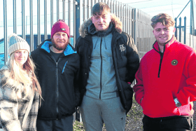 Kathlyn Coleman, Stephen Hannon, Nathan Sheehan and Glenn Leamy watching the meeting of Summerville Rovers and Gorey Rangers in the FAI Junior Cup at Portland Park | PICTURE: Brendan Gleeson
