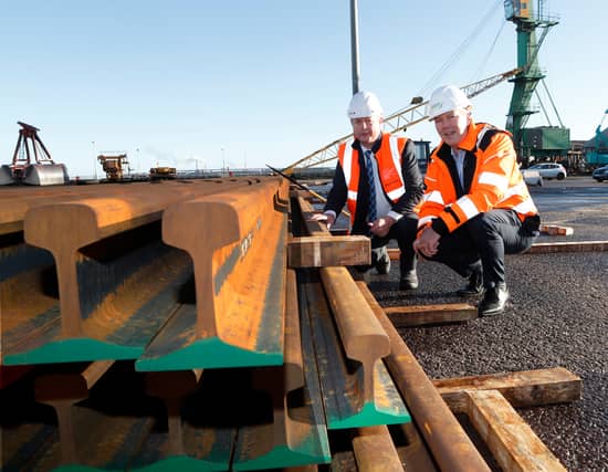 Jim Meade, Chief Executive of Iarnród Éireann at Foynes Port with Pat Keating, Chief Executive of Shannon Foynes Port Company | PICTURE: Liam Burke