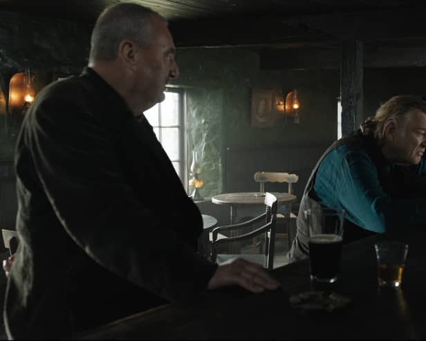 Jon Kenny, Brendan Gleeson, Colin Farrell, and Pat Shortt in the film THE BANSHEES OF INISHERIN | PICTURE: Searchlight Pictures