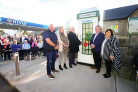 Brian Murphy, Creative Gardens, Aisling Ryan and John O'Connor, St Ailbe's Credit Union with John and Fiona Godfrey at the launch of the defibrillator in Ballyneety