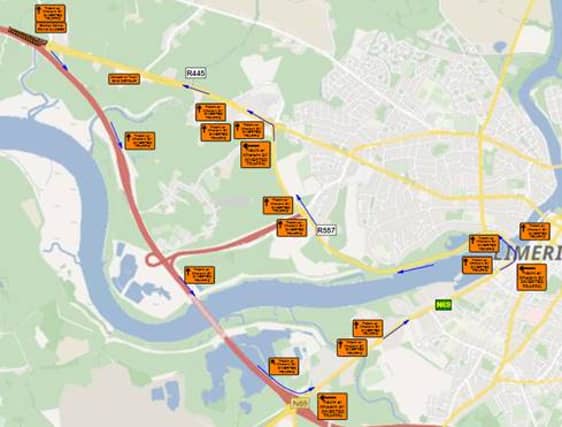 Direct Route, which operates the Limerick Tunnel, says diversions will be place for around two hours on the N18 at Junction 4 (Cratloemoyle) for traffic which is travelling southbound.