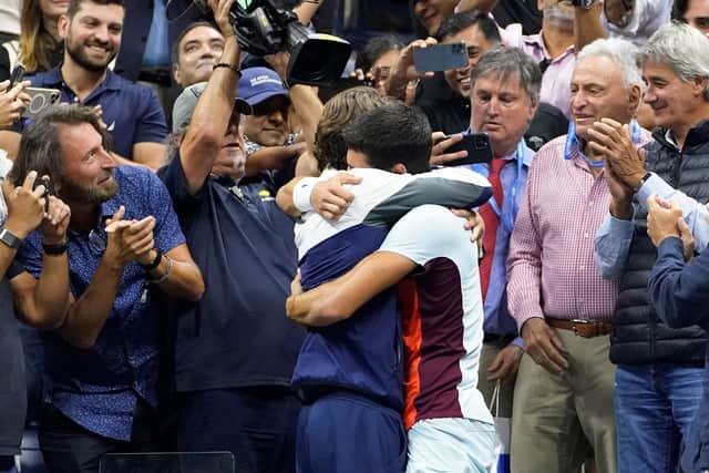 Alcaraz was now right on his toes again and pressure paid off when he broke through to lead 4-2 in the fourth set before serving out his historic triumph.