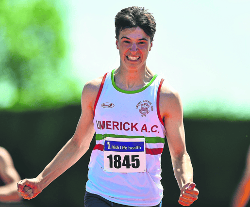 Darragh Murphy, Limerick AC, celebrates after winning the U19 boys 200m final during the Irish Life Health National Juvenile Track and Field Championships in July in Tullamore