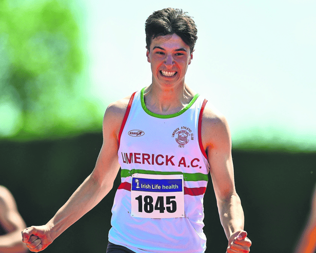 Darragh Murphy, Limerick AC, celebrates after winning the U19 boys 200m final during the Irish Life Health National Juvenile Track and Field Championships in July in Tullamore