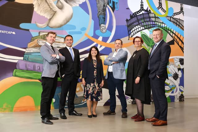 Professor Stephen Kinsella, UL; Harvey Duthie, UL Foundation; Professor Tiziana Margaria, UL; Brian Dennehy, AWS Observability, UL President Professor Kerstin Mey and Mike Beary, AWS Ireland