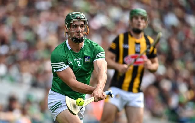 Limerick defender Sean Finn clears his lines in Croke Park. PIC: Sportsfile
