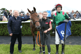 Shoot First and Melissa Murphy with Ballingarry trainer Charles Byrnes and winning jockey Ambrose McCurtin at Tipperary on Thursday Picture: Caroline Norris/Racing Post