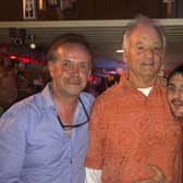 Hollywood acting royalty Bill Murray pictured with Paddy Kelly, owner of Charlie Malone's Bar and poet Mikey O'Doherty at the pub on Monday evening