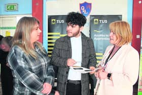 Tyreak Shaddad, Moyross talking to Sarah Hurley and Susan Meagher, of the Technological University of the Shannon  at a jobs fair held in May | Picture: Adrian Butler