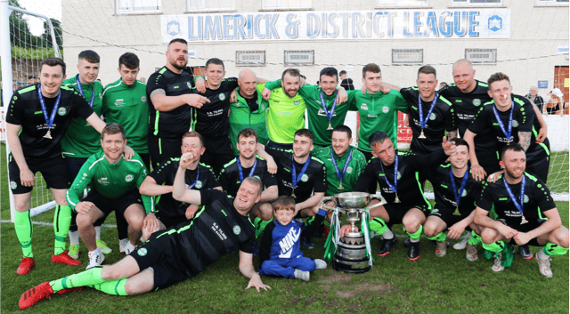 Pike Rovers celebrate their Lawson Cup final win over Fairview Rangers at Jackman Park on Thursday evening Pic: Brendan Gleeson