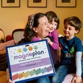 Busy mum Nicole Murphy, who founded Magneplan, with her twin son and daughter Will and Maya who are both seven