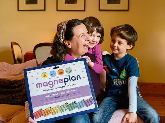 Busy mum Nicole Murphy, who founded Magneplan, with her twin son and daughter Will and Maya who are both seven