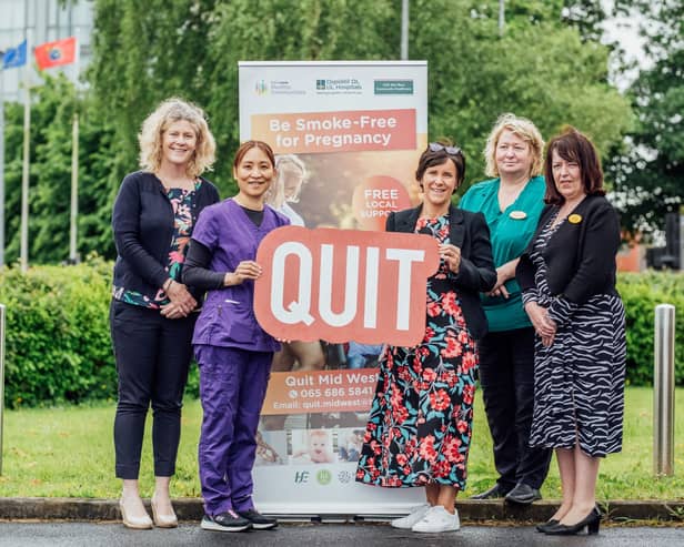 Healthcare staff Niamh Wallace, Dr Naro Imcha, Bedelia Collins, Miriam Nolan, and Eileen Ronan at the launch of the Stop Smoking Initiative | Picture: Brian Arthur Photography