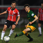 Limerick teenager John Ryan, right, in action for UCD against Joe Thomson, of Derry City, in their Premier Division fixture at The Ryan McBride Brandywell in April