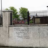 The graffiti on a wall along Pa Healy's road in Corbally, (blurred for this picture) which Cllr Conor Sheehan has highlighted
