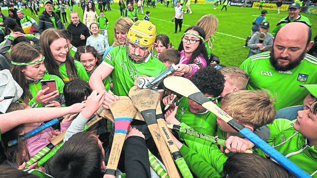 Limerick's Oisín O'Reilly with supporters after the Munster SHC victory over Tipperary at the TUS Gaelic Grounds on Sunday last