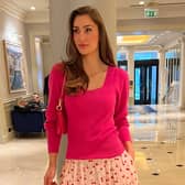 The cherry print on this skirt creates a beautiful soft vibe this spring