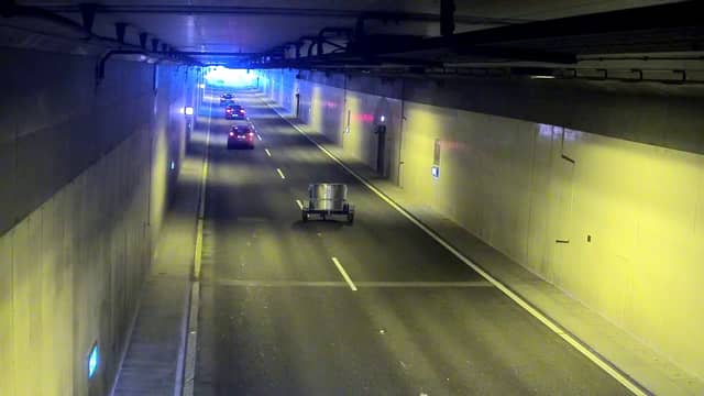 A CCTV of the tanker after it decoupled from the car that was towing it