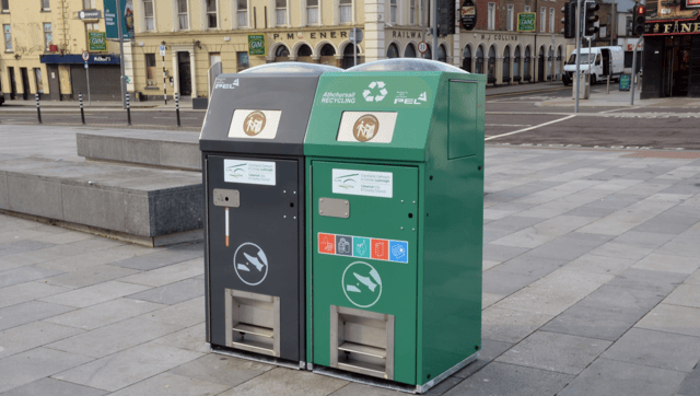 The two solar compacting BriteBins have been installed outside the steps leading to Colbert Station, in Limerick city