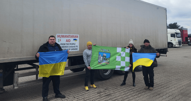 The Limerick flag flying in Katowice, Poland: A convoy of donations from Limerick people has arrived in Poland ahead of onward travel to Ukraine