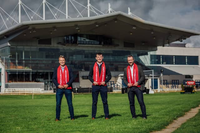 Paul Geasley, sponsorship manager, Eric Hegarty, CMO, Matchbook Betting Exhange pictured with James Murray Racing Manager Limerick Greyhound Stadium at the Matchbook Betting Exchange announcement