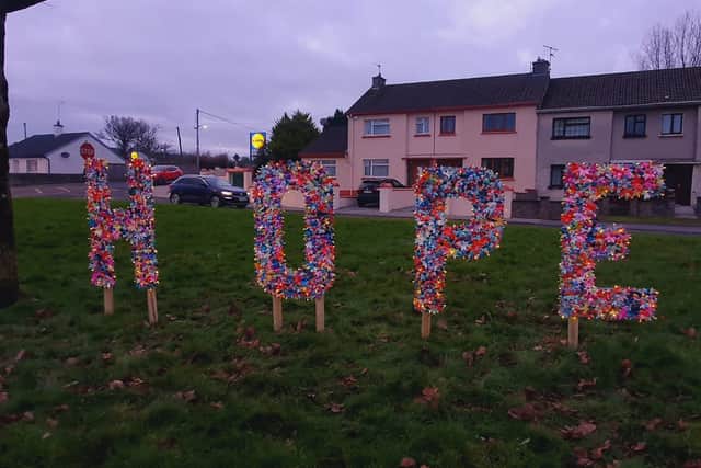 And their message has been demonstrated in a colourful public display in Newcastle West (pictured below), where over 5,000 handmade stars spell out the word Hope. 