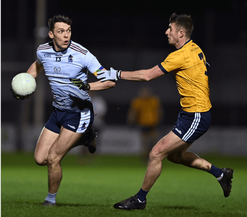 ULs David Clifford in action against Shea Ryan, of DCU Dóchas Éireann, during the Electric Ireland HE GAA Sigerson Cup semi-final in Carlow on Thursday night