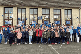 Three cheers: The victorious Caherline team got a heroes’ welcome on a visit to Caherconlish NS