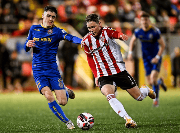 Will Fitzgerald in action for Derry City against Dawson Devoy, of Bohemians, during the SSE Airtricity League Premier Division match at the Brandywell in October
