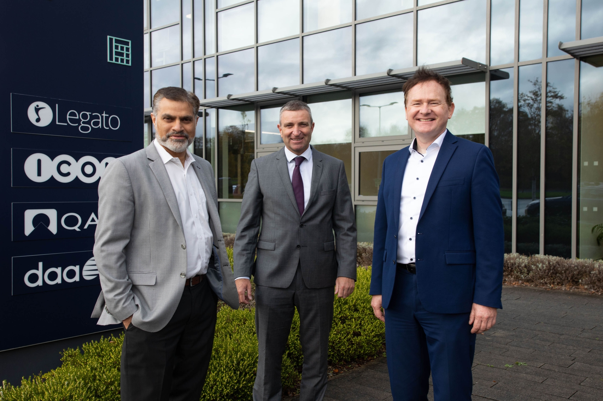 Pictured at the Legato R&D Hub in Castletroy are Rajat Puri, Legato; Minister of State Niall Collins and John Shaw, county head of Legato | PICTURE: Sean Curtin