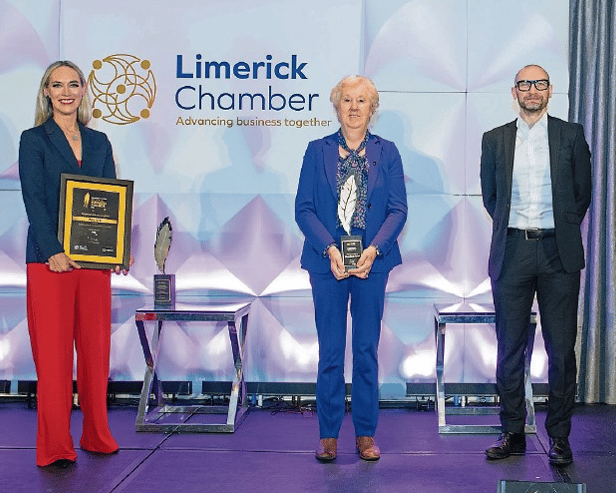 Dee Ryan, Mary Fitzgerald and  Donnacha Hurley at the Limerick Chamber regional business awards in November