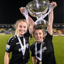 Limerick teenager Aoibheann Clancy, left, and team mate Ellen Molloy celebrate Wexford Youths' FAI Women's Cup win