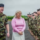 Lt Col Pat Murnane and Colette Cowan thanking Defence Forces personnel for their support in the vaccination programme.| PICTURES: Brian Arthur