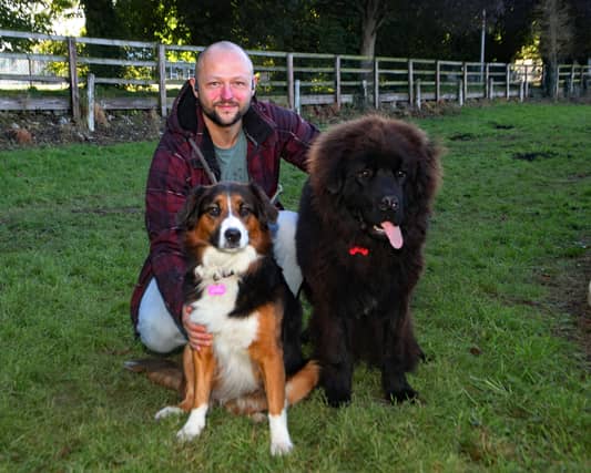Kristan Geeson, O'Connell Avenue with his dogs, Mabel and Bruno, enjoying the new dog park at Mungret Park | PICTURES: Brendan Gleeson