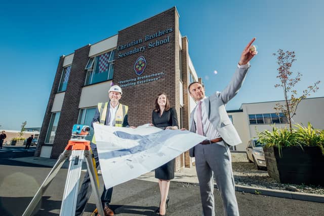 Eoin O’Neill, Michael Barrett Partnership Quantity Surveyors; Andrea Murphy, principal, CBS Charleville and Tony McSweeney, deputy principal | PICTURES: Brian Arthur