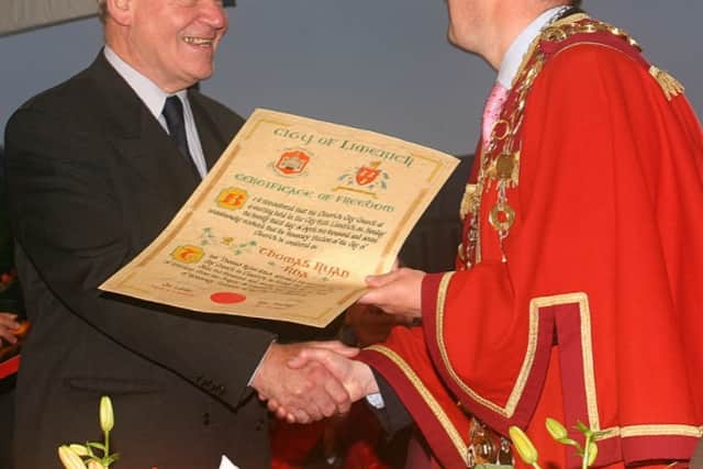 “Although Ashbourne and County Meath became his home, he was always a proud Limerickman and was very touched when he received the Honorary Freedom of Limerick city along with broadcaster Terry Wogan 14 years ago - pictured below with former Mayor Cllr Joe Leddin.