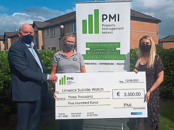 Jack Keane, managing director of Property Management Ireland; Linda Hickey-Callan of Limerick Suicide Watch and Helena Thompson, PMI