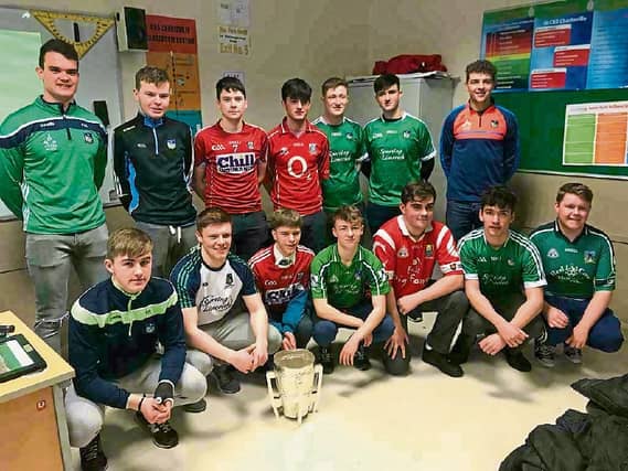 Paddy O’Loughlin and David Reidy during their visit to Charleville CBS after the 2018 All-Ireland win